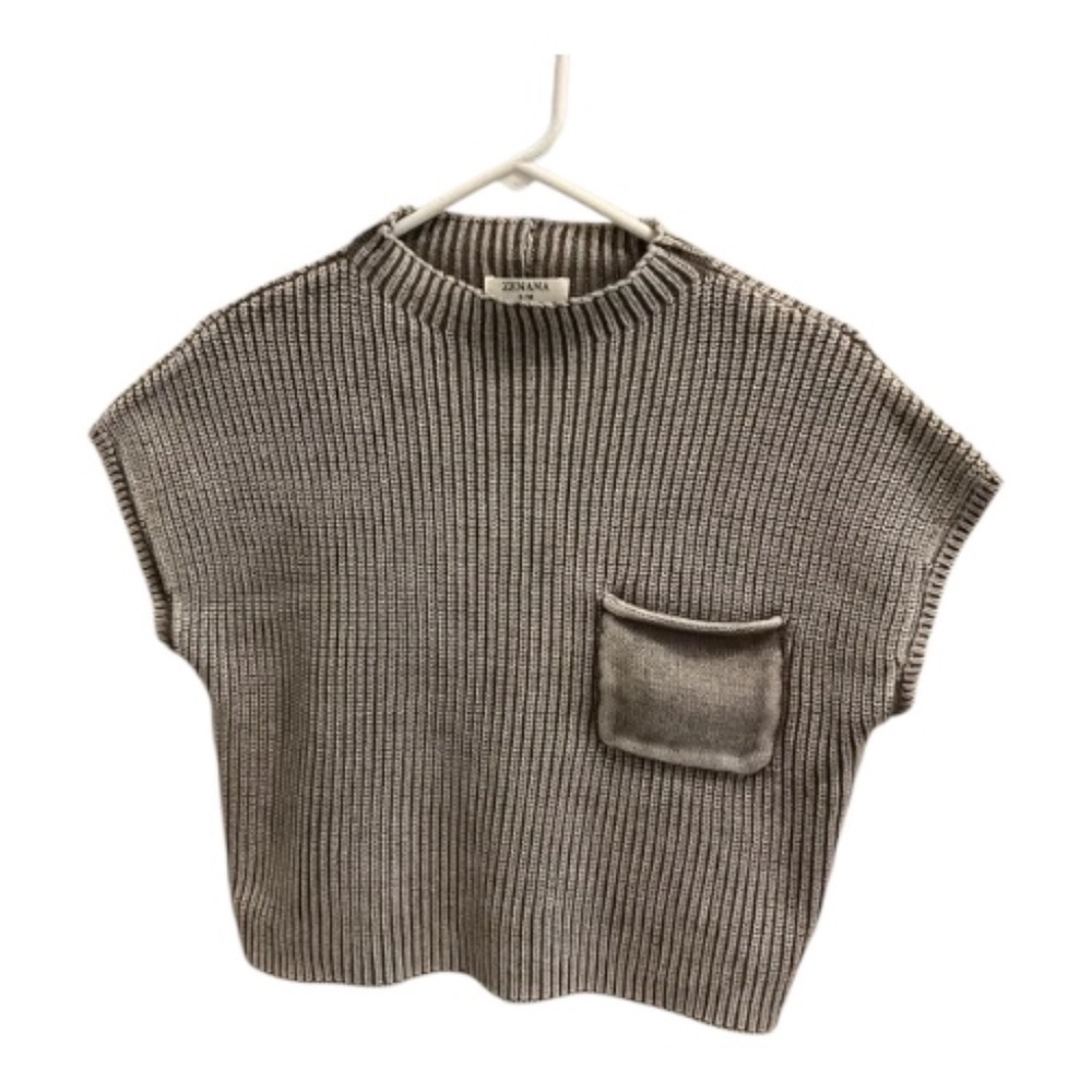 New, ZENANA WASHED MOCK NECK SHORT SLEEVE CROPPED SWEATER, Size S/M - Picture 3 of 6